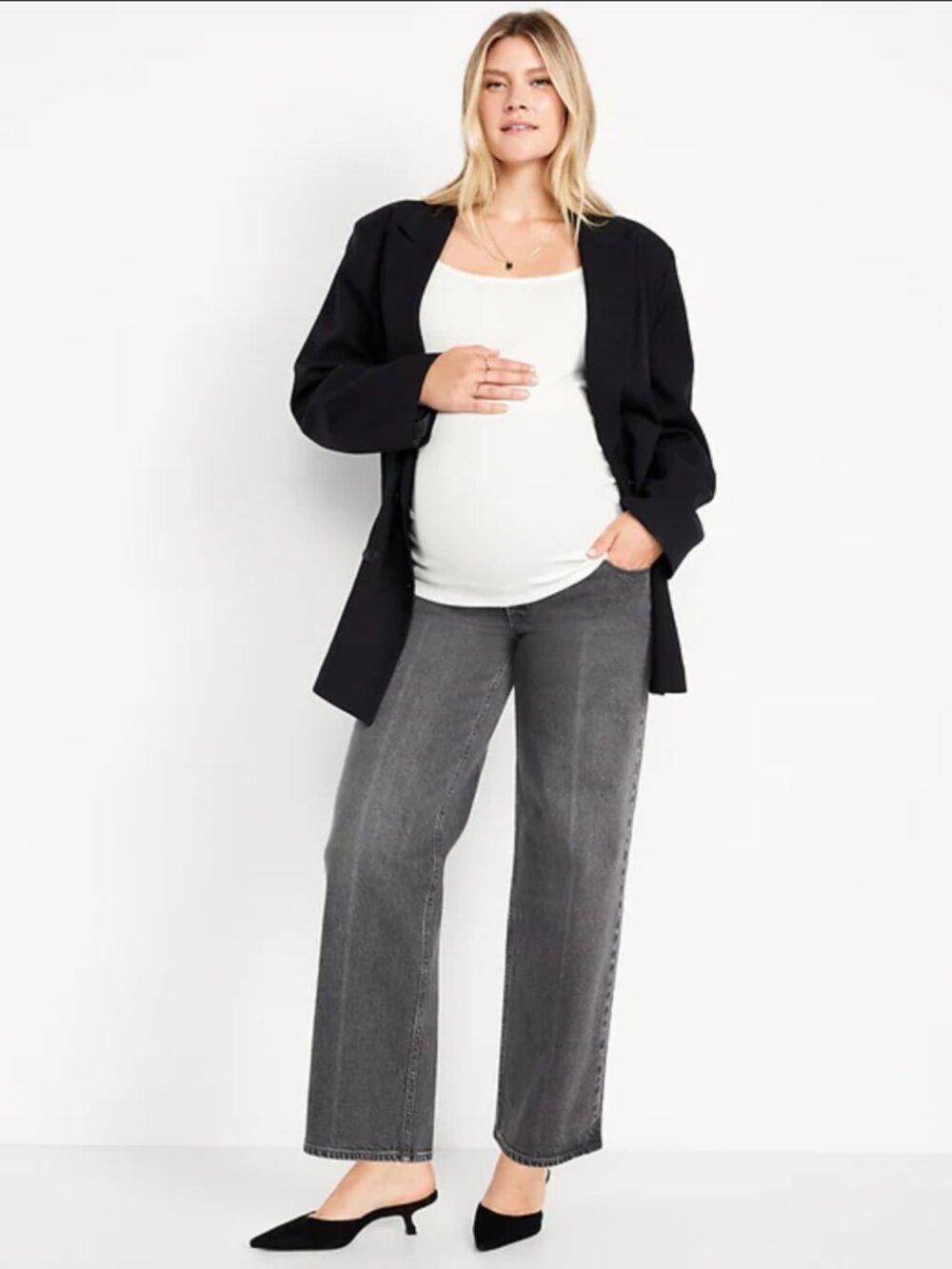 Old Navy Maternity Extra High-Waisted Full-Panel Wide-Leg Jeans - Grey, Size 12